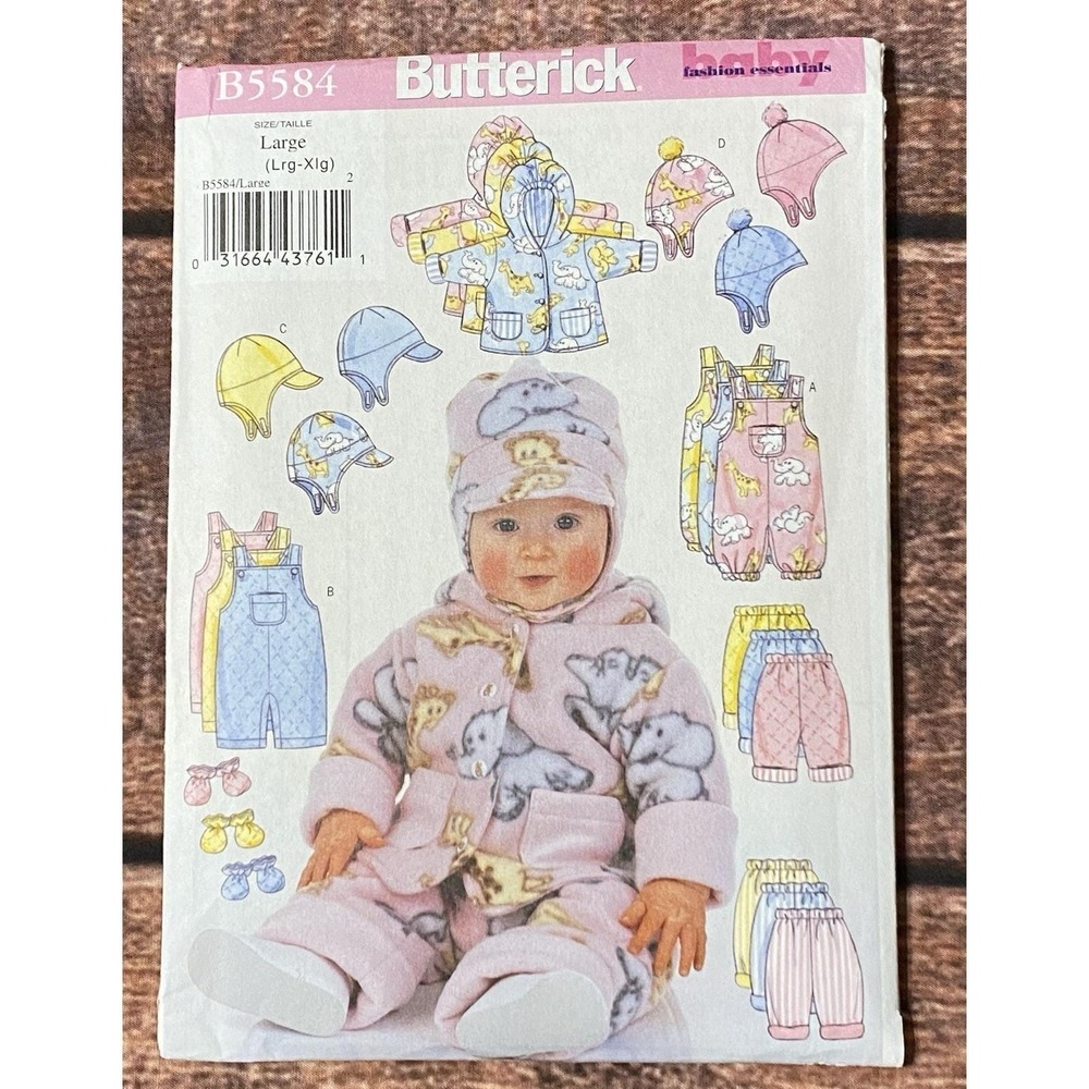 Butterick B5584 Infant Jacket Overalls Pants Hat Mittens Sewing Pattern L-XL